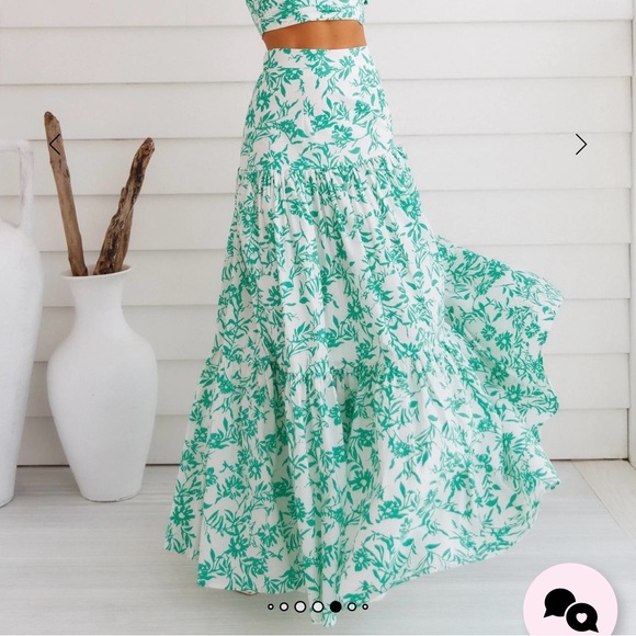 Hello Molly Runaway Ayla Tiered Tropical White Green Maxi Skirt | Size Small - Picture 4 of 17